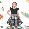 Sunny Fashion Girls Dress O-Neck Backless Smocked Embroidery Ruffle Vintage Sleeveless(Black Plaid)