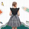 Sunny Fashion Girls Dress O-Neck Backless Smocked Embroidery Ruffle Vintage Sleeveless(Black Plaid)