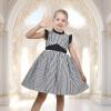 Sunny Fashion Girls Dress O-Neck Backless Smocked Embroidery Ruffle Vintage Sleeveless(Black Striped)