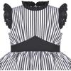 Sunny Fashion Girls Dress O-Neck Backless Smocked Embroidery Ruffle Vintage Sleeveless(Black Striped)
