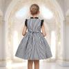 Sunny Fashion Girls Dress O-Neck Backless Smocked Embroidery Ruffle Vintage Sleeveless(Black Striped)