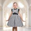 Sunny Fashion Girls Dress O-Neck Backless Smocked Embroidery Ruffle Vintage Sleeveless(Black Striped)