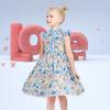 Sunny Fashion Girls Dress O-Neck Backless Smocked Embroidery Ruffle Vintage Sleeveless(Blue)