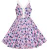 Sunny Fashion Girls Dress O-Neck Backless Smocked Embroidery Ruffle Vintage Sleeveless(Blue Flower)