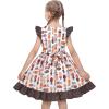 Sunny Fashion Girls Dress O-Neck Backless Smocked Embroidery Ruffle Vintage Sleeveless(Brown Fruit)