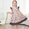 Sunny Fashion Girls Dress O-Neck Backless Smocked Embroidery Ruffle Vintage Sleeveless(Brown Fruit)
