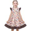 Sunny Fashion Girls Dress O-Neck Backless Smocked Embroidery Ruffle Vintage Sleeveless(Brown Fruit)
