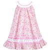 Sunny Fashion Girls Dress O-Neck Backless Smocked Embroidery Ruffle Vintage Sleeveless(Pink)