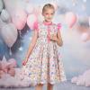 Sunny Fashion Girls Dress O-Neck Backless Smocked Embroidery Ruffle Vintage Sleeveless(Pink Flower)