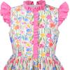 Sunny Fashion Girls Dress O-Neck Backless Smocked Embroidery Ruffle Vintage Sleeveless(Pink Flower)