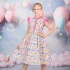 Sunny Fashion Girls Dress O-Neck Backless Smocked Embroidery Ruffle Vintage Sleeveless(Pink Flower)