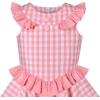 Sunny Fashion Girls Dress O-Neck Backless Smocked Embroidery Ruffle Vintage Sleeveless(Pink Plaid)