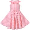 Sunny Fashion Girls Dress O-Neck Backless Smocked Embroidery Ruffle Vintage Sleeveless(Pink Plaid)