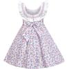 Sunny Fashion Girls Dress O-Neck Backless Smocked Embroidery Ruffle Vintage Sleeveless(Purple)