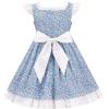Sunny Fashion Girls Dress Polka Dot Overlap Design with Trim Yellow Size 4-10(Blue)