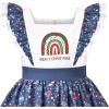 Sunny Fashion Girls Dress Polka Dot Overlap Design with Trim Yellow Size 4-10(Blue Candy Cane)