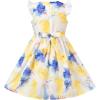Sunny Fashion Girls Dress Polka Dot Overlap Design with Trim Yellow Size 4-10(Blue Yellow)
