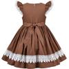 Sunny Fashion Girls Dress Polka Dot Overlap Design with Trim Yellow Size 4-10(Brown Lace)