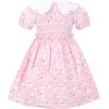 Sunny Fashion Girls Dress Purple Flower Summer Casual Dress Lace Size 6-14(Pink Flower Collar)