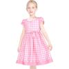 Sunny Fashion Girls Dress Purple Flower Summer Casual Dress Lace Size 6-14(Pink Plaid)