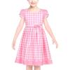 Sunny Fashion Girls Dress Purple Flower Summer Casual Dress Lace Size 6-14(Pink Plaid)