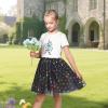 Sunny Fashion Girls Dress Purple Short Sleeve Rainbow Tulle Skirt Birthday Party(Black Eiffel Tower)