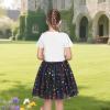 Sunny Fashion Girls Dress Purple Short Sleeve Rainbow Tulle Skirt Birthday Party(Black Eiffel Tower)