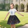 Sunny Fashion Girls Dress Purple Short Sleeve Rainbow Tulle Skirt Birthday Party(Black Eiffel Tower)