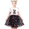 Sunny Fashion Girls Dress Purple Short Sleeve Rainbow Tulle Skirt Birthday Party(Black Flowers)