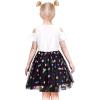 Sunny Fashion Girls Dress Purple Short Sleeve Rainbow Tulle Skirt Birthday Party(Black Flowers)