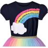 Sunny Fashion Girls Dress Purple Short Sleeve Rainbow Tulle Skirt Birthday Party(Blue)