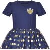 Sunny Fashion Girls Dress Purple Short Sleeve Rainbow Tulle Skirt Birthday Party(Blue Gold)