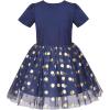 Sunny Fashion Girls Dress Purple Short Sleeve Rainbow Tulle Skirt Birthday Party(Blue Gold)