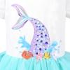 Sunny Fashion Girls Dress Purple Short Sleeve Rainbow Tulle Skirt Birthday Party(Blue Mermaid)