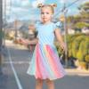Sunny Fashion Girls Dress Purple Short Sleeve Rainbow Tulle Skirt Birthday Party(Blue Rainbow)