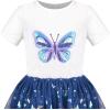 Sunny Fashion Girls Dress Purple Short Sleeve Rainbow Tulle Skirt Birthday Party(Blue Sequin Butterfly)