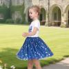 Sunny Fashion Girls Dress Purple Short Sleeve Rainbow Tulle Skirt Birthday Party(Blue Sequin Butterfly)