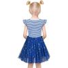 Sunny Fashion Girls Dress Purple Short Sleeve Rainbow Tulle Skirt Birthday Party(Blue Striped)