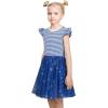Sunny Fashion Girls Dress Purple Short Sleeve Rainbow Tulle Skirt Birthday Party(Blue Striped)