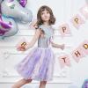 Sunny Fashion Girls Dress Purple Short Sleeve Rainbow Tulle Skirt Birthday Party(Grey Unicorn)