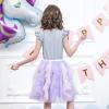 Sunny Fashion Girls Dress Purple Short Sleeve Rainbow Tulle Skirt Birthday Party(Grey Unicorn)