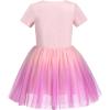 Sunny Fashion Girls Dress Purple Short Sleeve Rainbow Tulle Skirt Birthday Party(Pink Gradient)