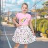 Sunny Fashion Girls Dress Purple Short Sleeve Rainbow Tulle Skirt Birthday Party(Pink Rainbow)