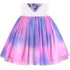 Sunny Fashion Girls Dress Purple Short Sleeve Rainbow Tulle Skirt Birthday Party(Purple Heart)