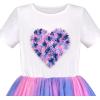 Sunny Fashion Girls Dress Purple Short Sleeve Rainbow Tulle Skirt Birthday Party(Purple Heart)