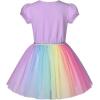 Sunny Fashion Girls Dress Purple Short Sleeve Rainbow Tulle Skirt Birthday Party(Purple Rainbow)