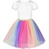 Sunny Fashion Girls Dress Purple Short Sleeve Rainbow Tulle Skirt Birthday Party(Rainbow Butterfly)