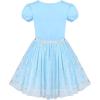 Sunny Fashion Girls Dress Purple Short Sleeve Rainbow Tulle Skirt Birthday Party(Sky Blue)