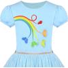 Sunny Fashion Girls Dress Purple Short Sleeve Rainbow Tulle Skirt Birthday Party(Sky Blue)
