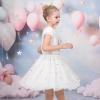 Sunny Fashion Girls Dress Purple Short Sleeve Rainbow Tulle Skirt Birthday Party(White Butterfly)